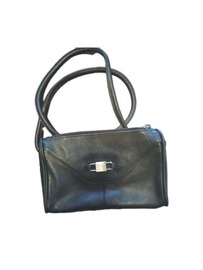 Tignanello Black Leather Crossbody with Silver-Tone Turn Lock